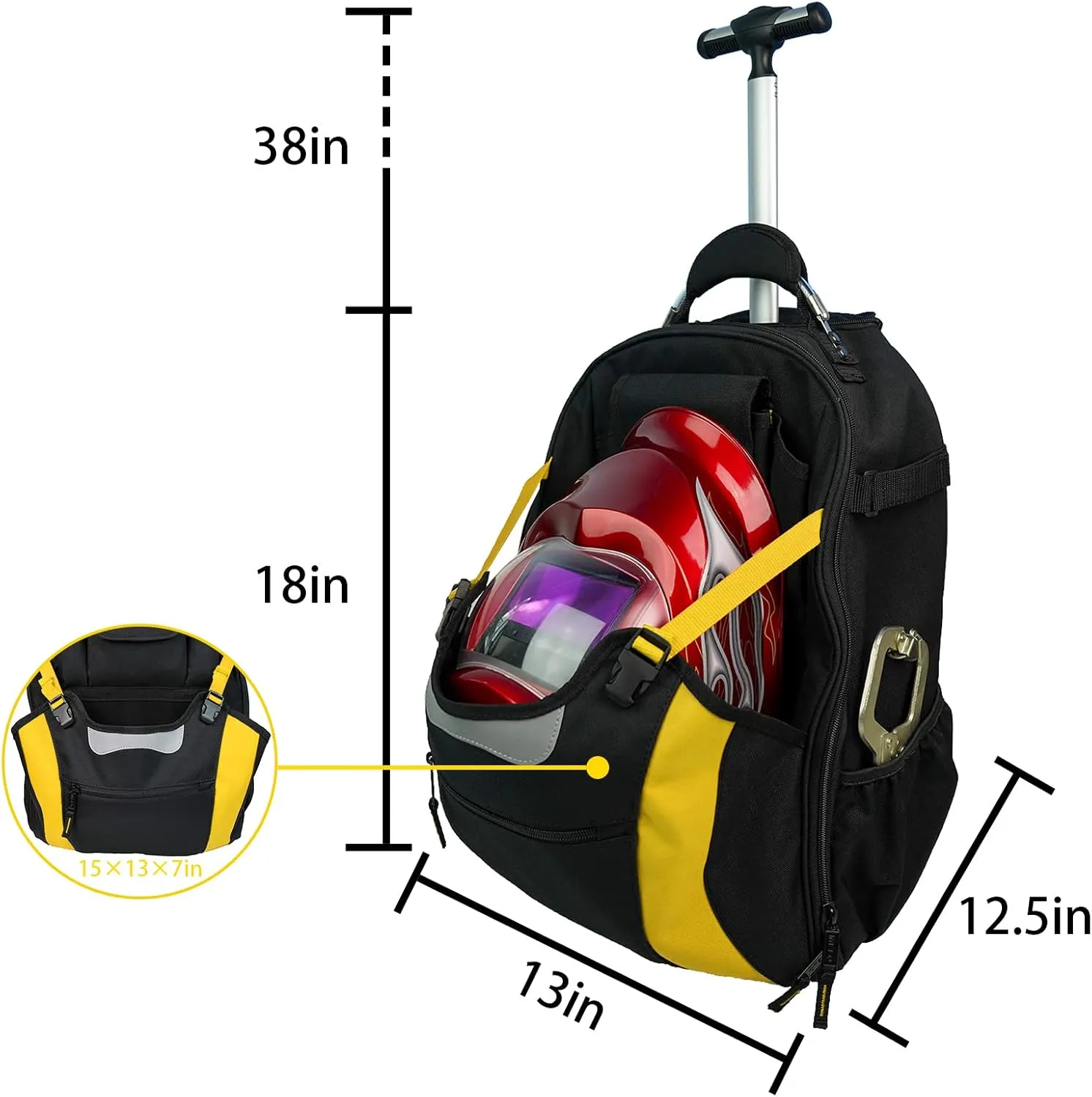 MELOTOUGH Wheeled Rolling Tool Bag Heavy Duty Tool Backpack Tool Organizer Bag for Electrician, Carpenter, HVAC,Welder (Yellow)