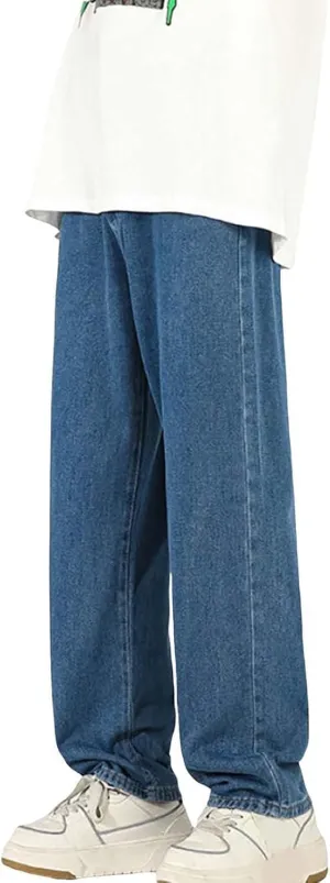 Men's Baggy Wide Leg Jeans Hip Hop Skater High Street Denim Pants Casual Trendy Loose Fit Long Streetwear Trousers