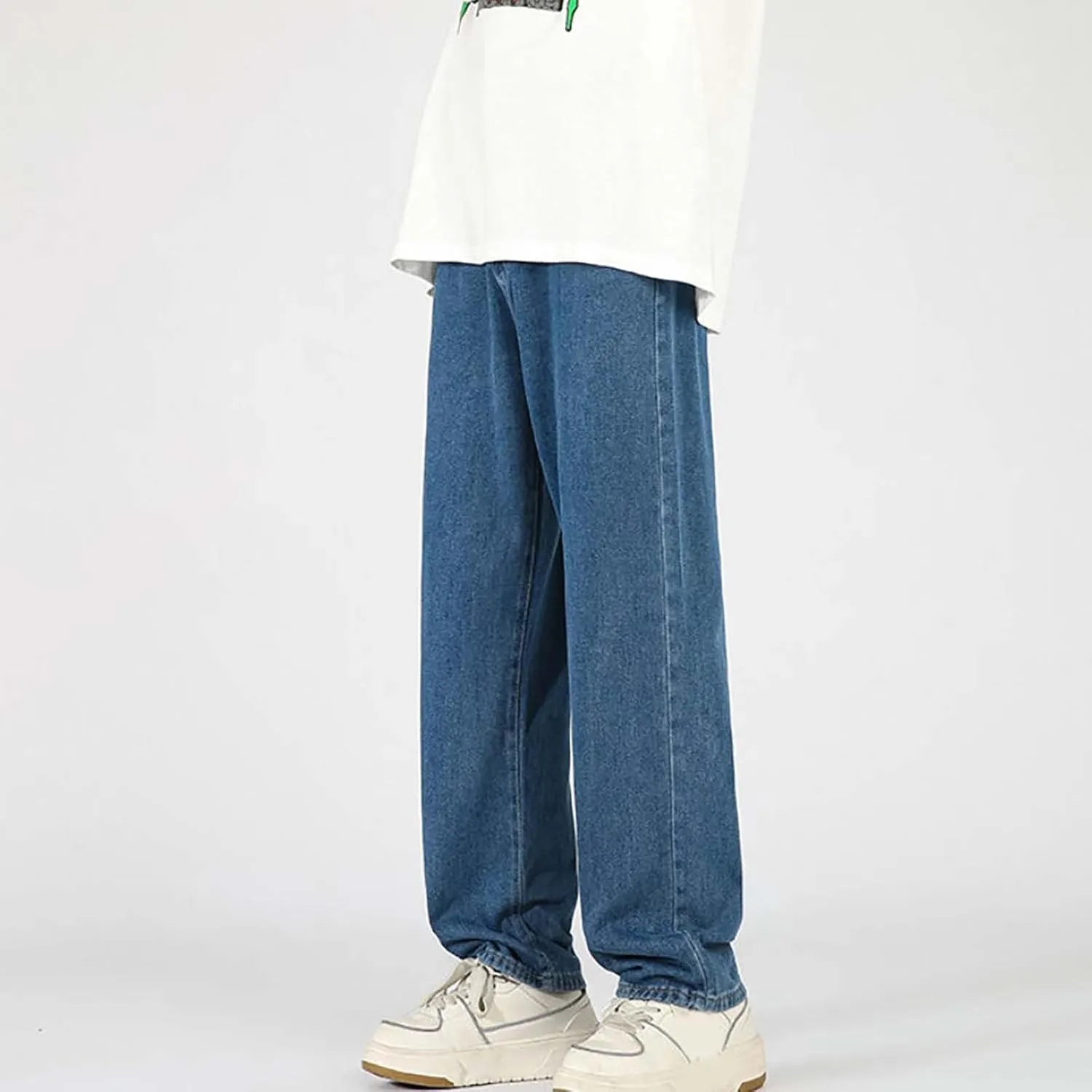Men's Baggy Wide Leg Jeans Hip Hop Skater High Street Denim Pants Casual Trendy Loose Fit Long Streetwear Trousers