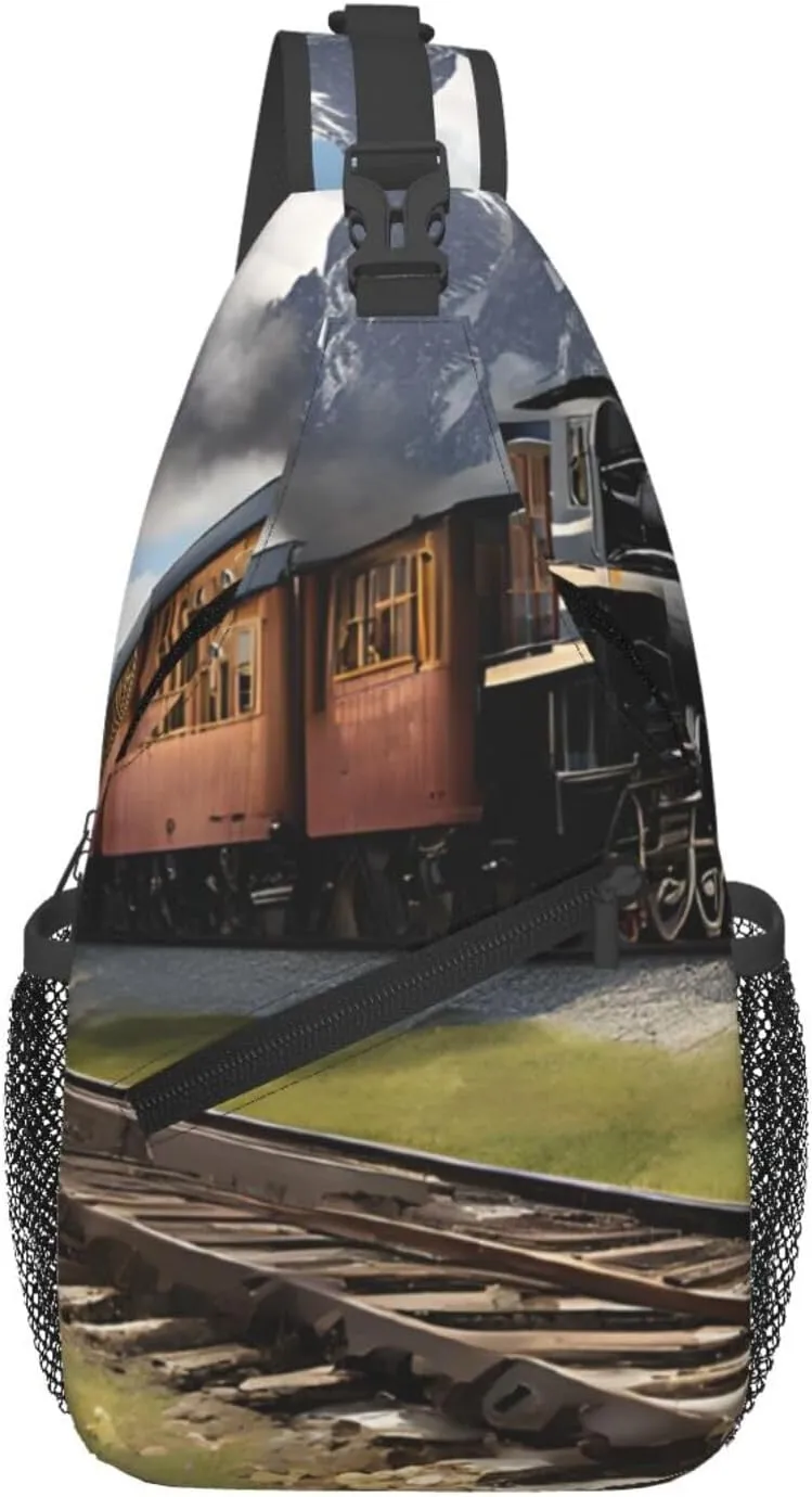 Men's Cross Chest Bag Diagonally (Steam Locomotive Train), Crossbody Shoulder Bag Travel Hiking Daypack for Women