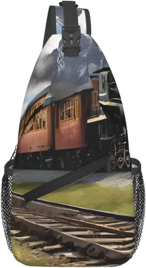 Men's Cross Chest Bag Diagonally (Steam Locomotive Train), Crossbody Shoulder Bag Travel Hiking Daypack for Women