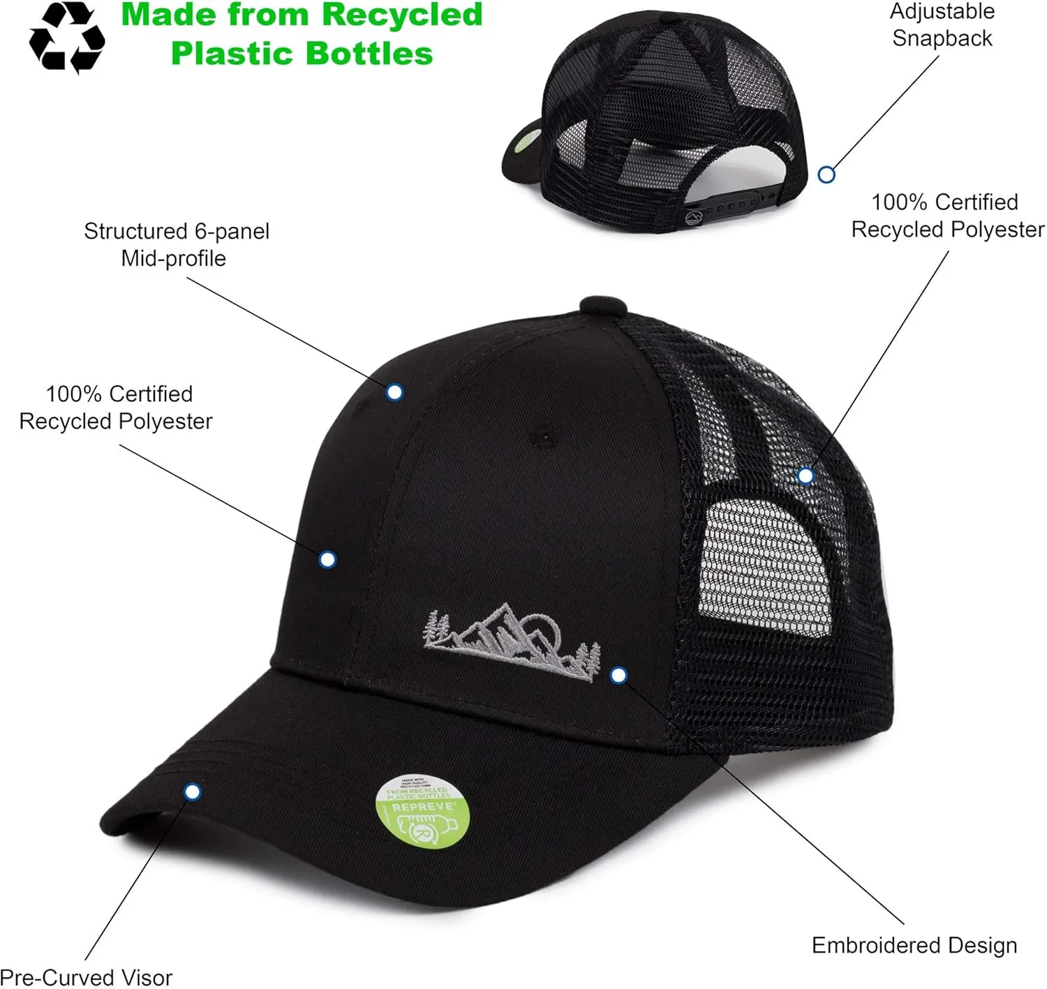 Men's Eco-Friendly Snapback Trucker Hat Baseball Cap