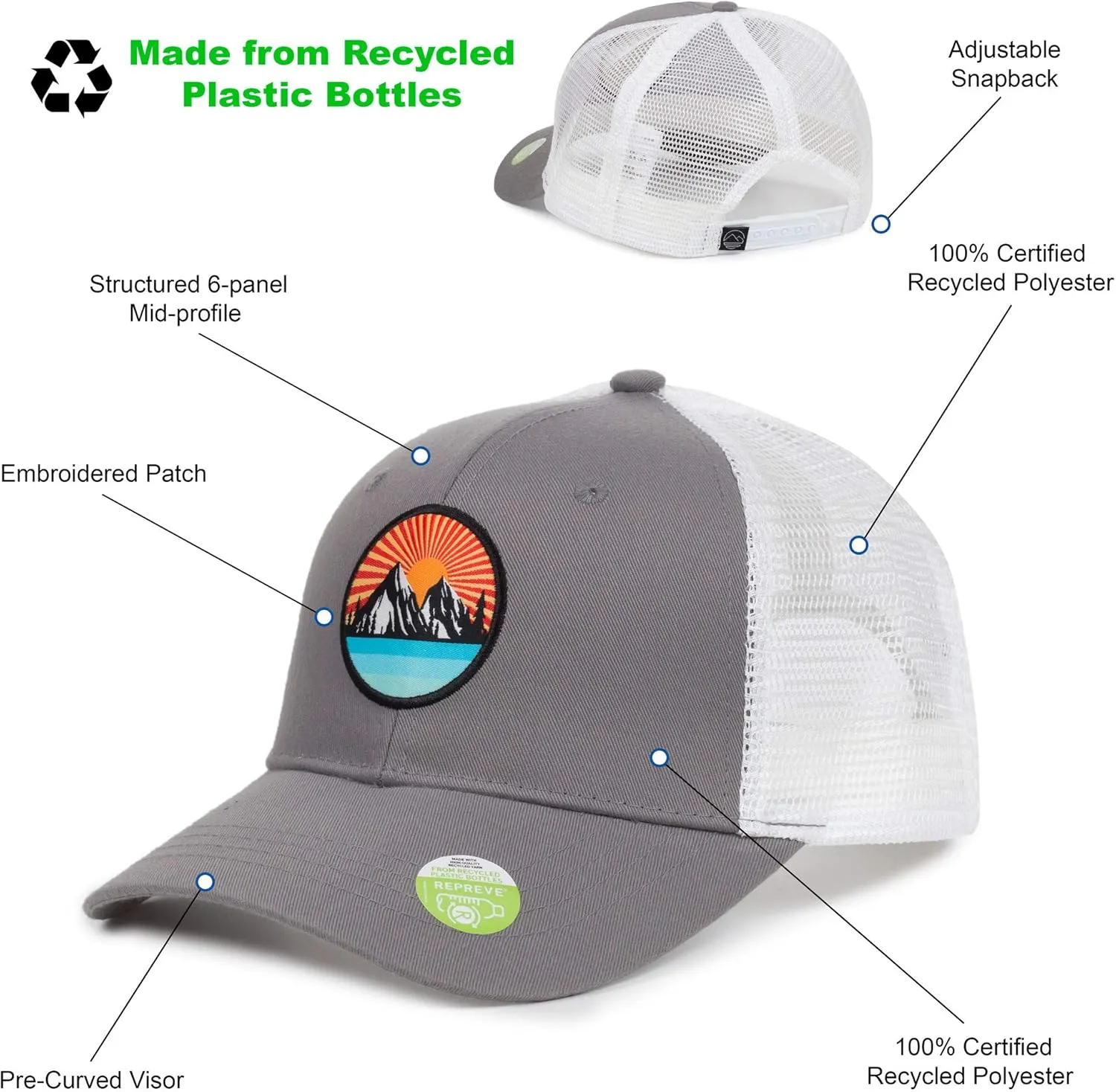 Men's Eco-Friendly Snapback Trucker Hat Baseball Cap