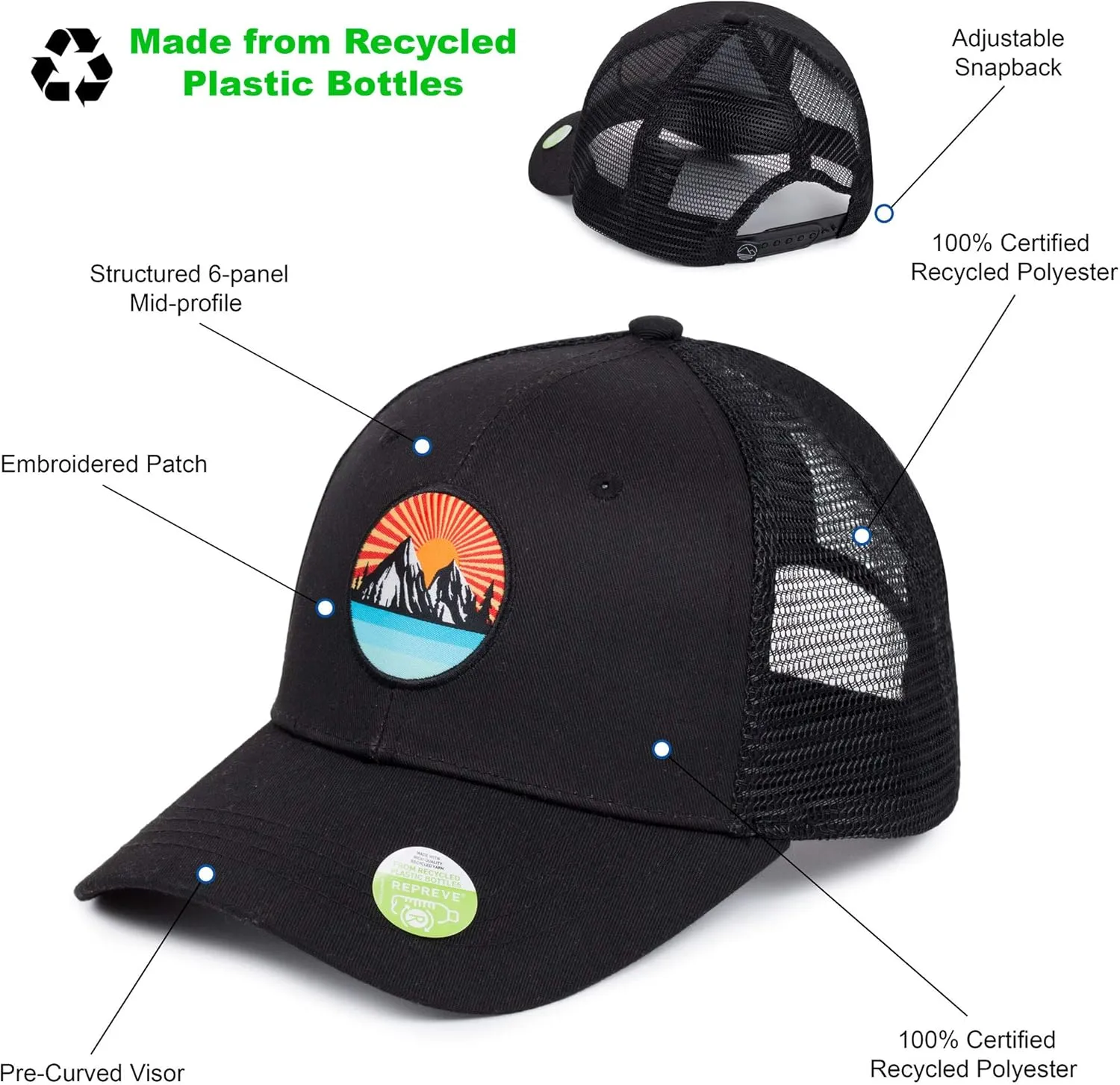 Men's Eco-Friendly Snapback Trucker Hat Baseball Cap