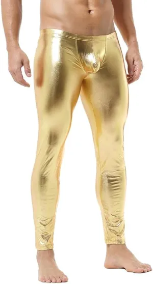 Men's Faux Leather Skinny Leggings Slim Fit Pants Tight Long Trousers