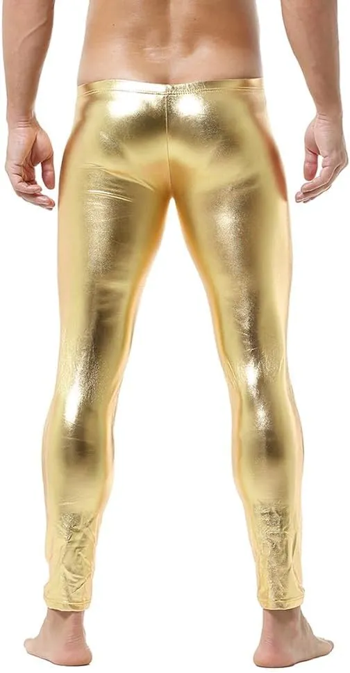 Men's Faux Leather Skinny Leggings Slim Fit Pants Tight Long Trousers