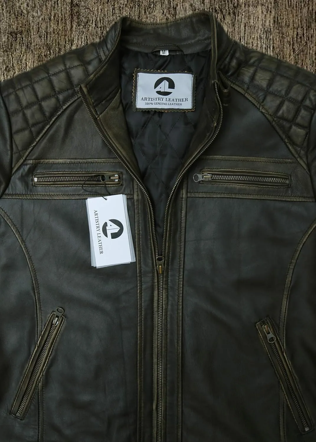 Mens Genuine Leather Biker Jacket Black | Vintage Brown Distressed Lambskin Motorcycle Jackets for Men