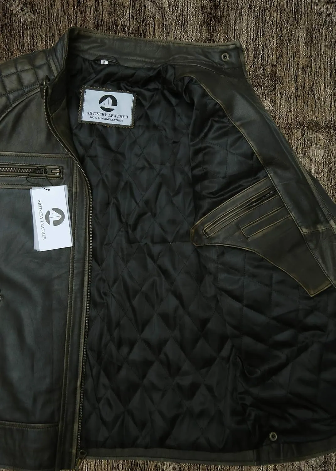 Mens Genuine Leather Biker Jacket Black | Vintage Brown Distressed Lambskin Motorcycle Jackets for Men