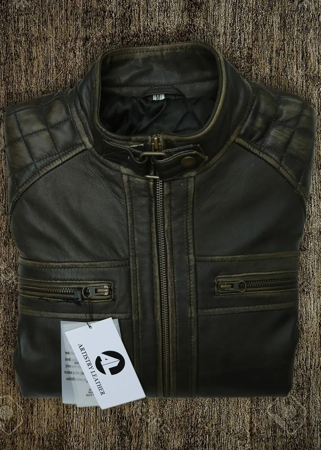 Mens Genuine Leather Biker Jacket Black | Vintage Brown Distressed Lambskin Motorcycle Jackets for Men