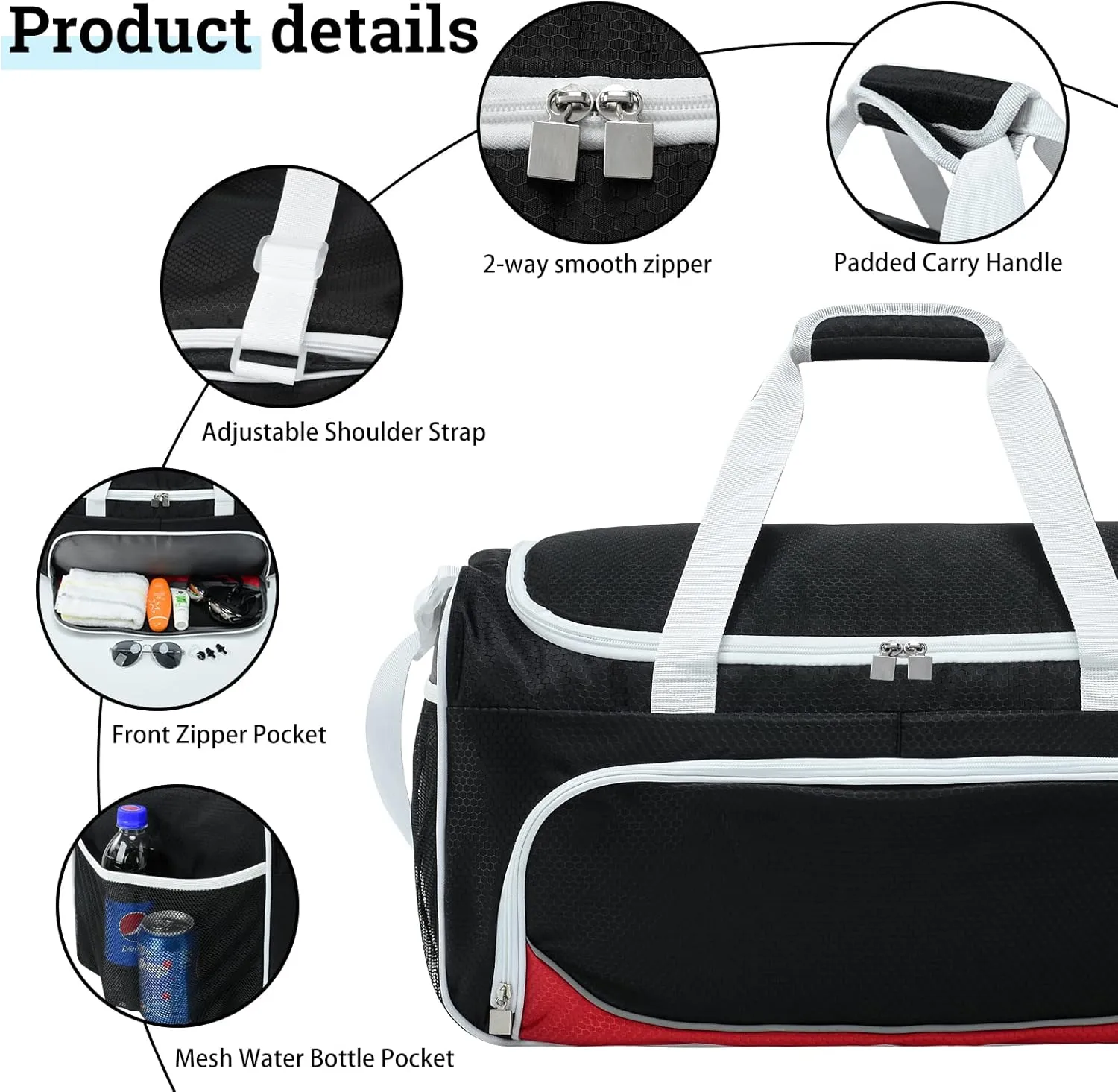 Mens Gym Bag 21 inch Large Overnight Weekender Duffle Bag for Travel Sport-White/Black