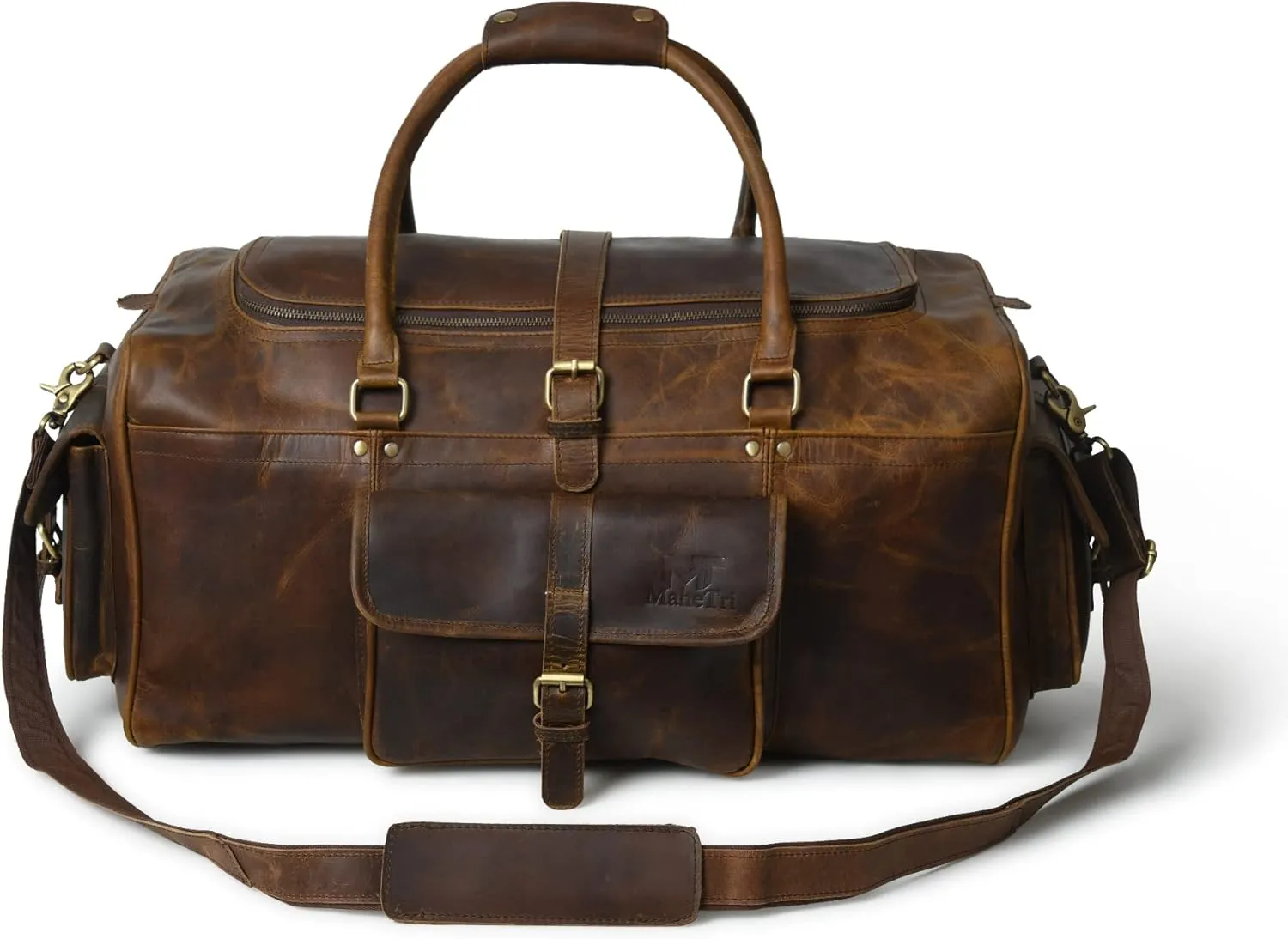 Men’s Large Travel Overnight Weekender Duffel Bag Handmade Vintage Travel Luggage Carry On Holdall Duffle Bag (Hunter Brown, 24")