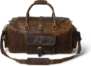 Men’s Large Travel Overnight Weekender Duffel Bag Handmade Vintage Travel Luggage Carry On Holdall Duffle Bag (Hunter Brown, 24")