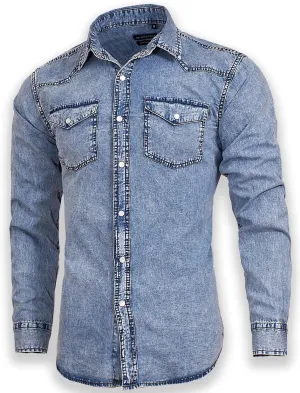 Men's Long Sleeve Double Pocket Snap Denim Shirt