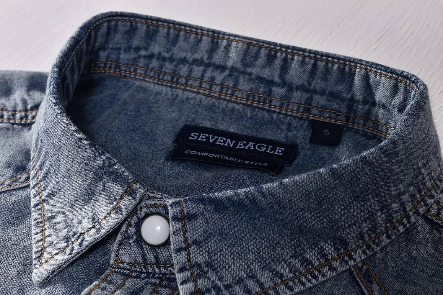 Men's Long Sleeve Double Pocket Snap Denim Shirt