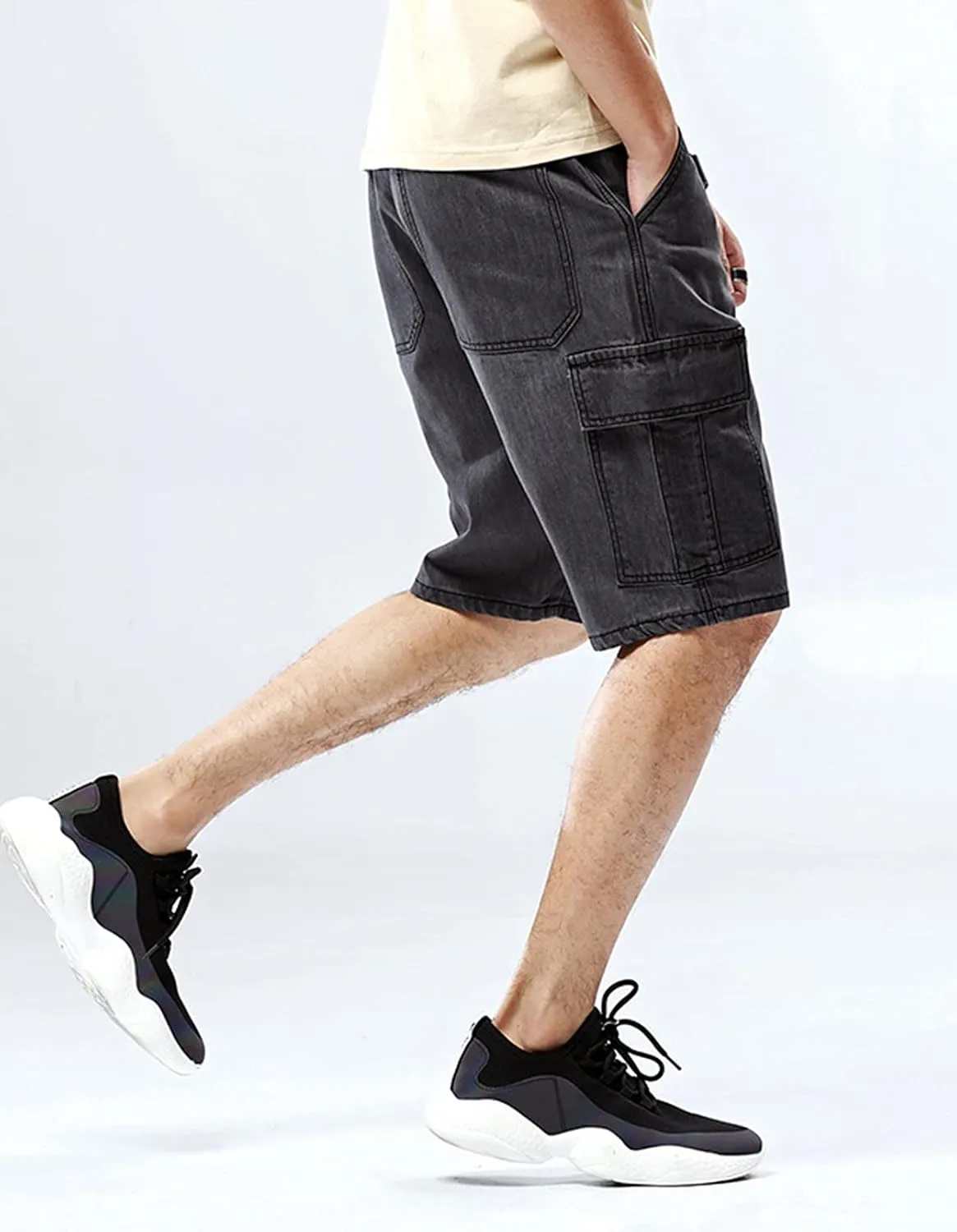 Men`s Street Hip Hop Denim Cargo Shorts Jeans with Multi Pockets