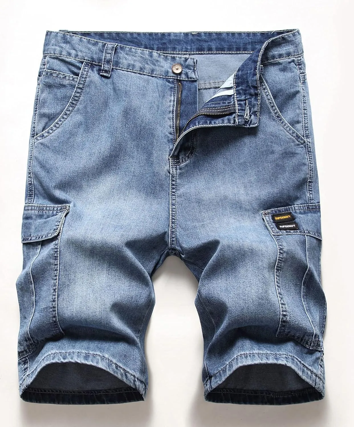 Men`s Street Hip Hop Denim Cargo Shorts Jeans with Multi Pockets