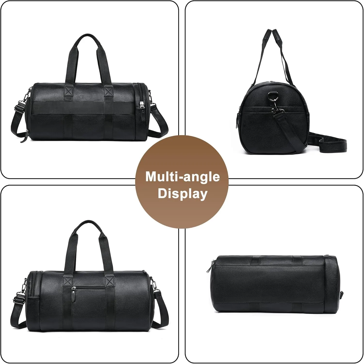 Men's Travel Duffle Bag Waterproof PU Leather Weekender Overnight Bags Carry on Handbag with Shoes Compartment (Black)