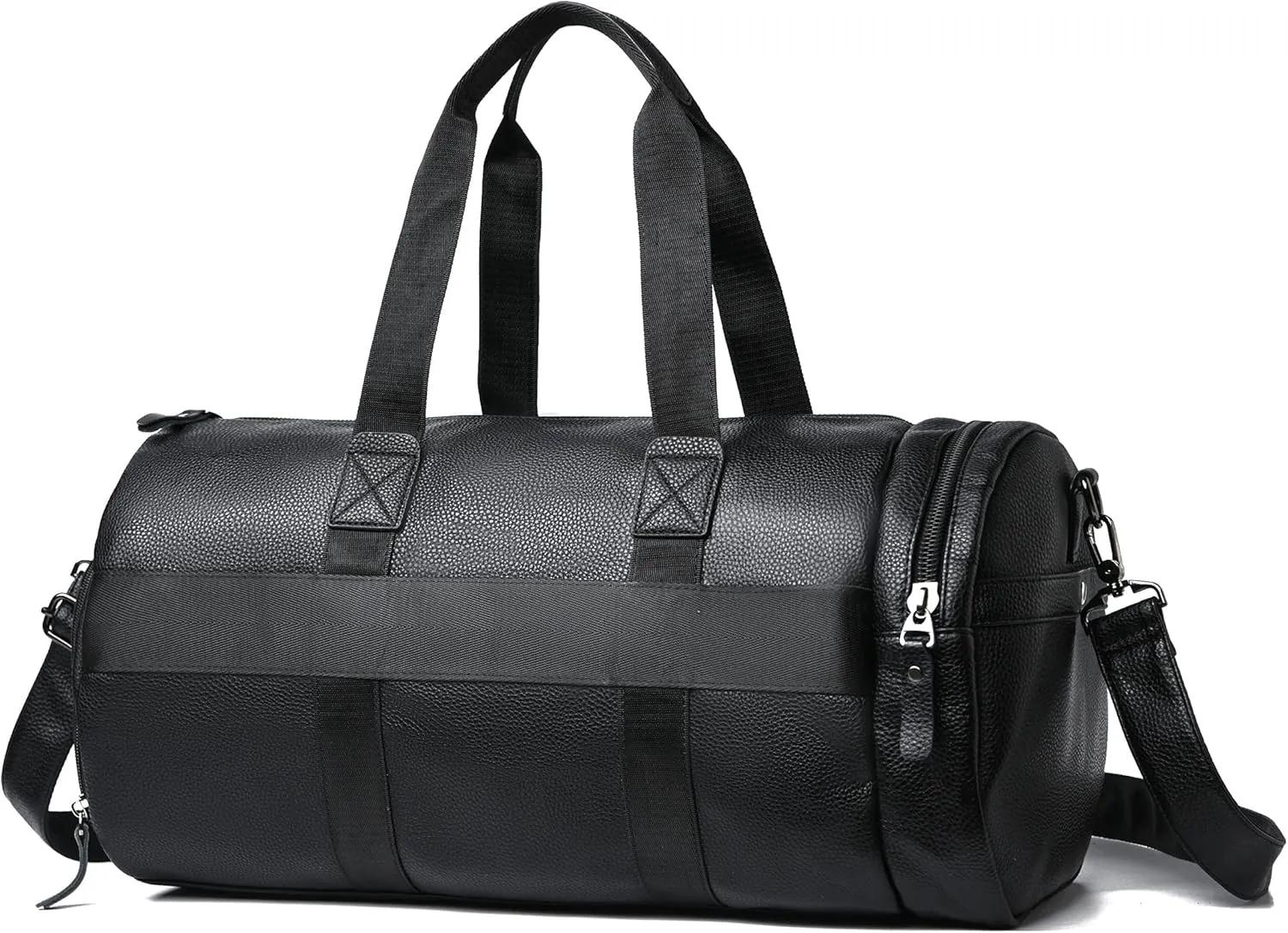 Men's Travel Duffle Bag Waterproof PU Leather Weekender Overnight Bags Carry on Handbag with Shoes Compartment (Black)