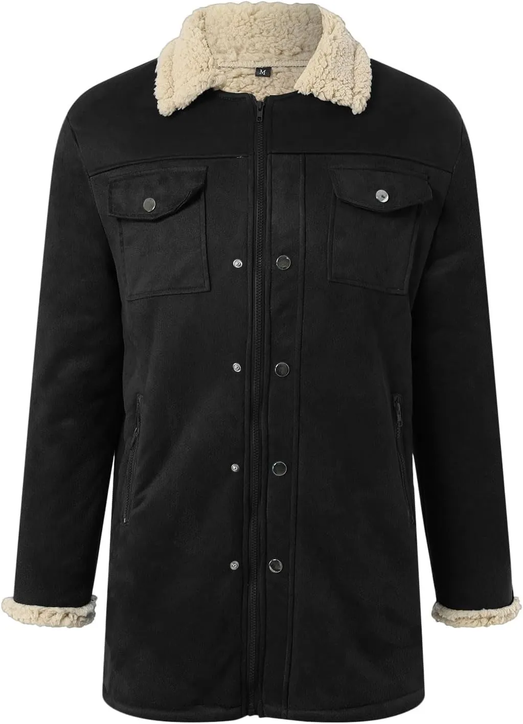 Mens Western Cowboy Jacket Distressed Suede Long Trench Coats Zip Up Sherpa Collar Faux Leather Outdoor Jacket