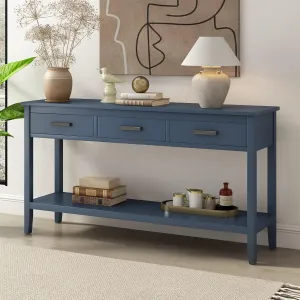 Merax Entryway Console Table with Storage, 3 Drawers Design/Wood Frame/Behind Couch & Sofa, Blue