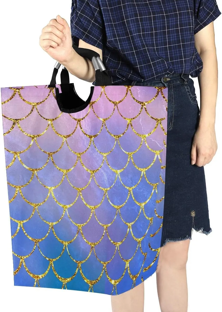 Mermaid Fish Scales Laundry Basket Clothes Hamper Collapsible Durable Dirty Clothes Large Storage Laundry Organizer