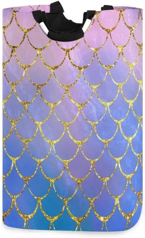 Mermaid Fish Scales Laundry Basket Clothes Hamper Collapsible Durable Dirty Clothes Large Storage Laundry Organizer