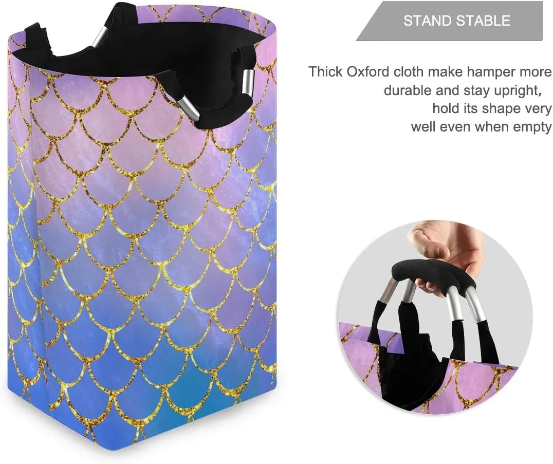 Mermaid Fish Scales Laundry Basket Clothes Hamper Collapsible Durable Dirty Clothes Large Storage Laundry Organizer