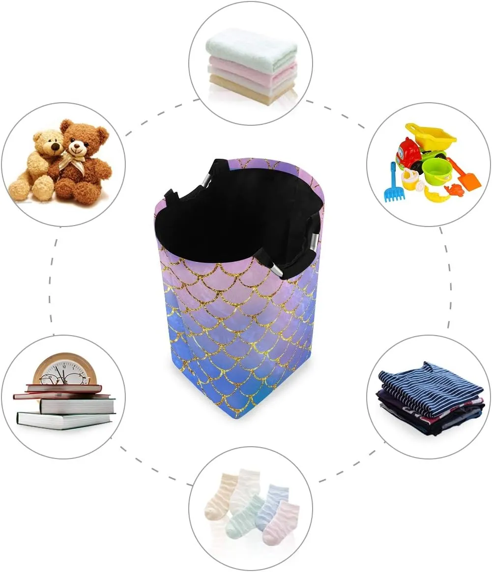 Mermaid Fish Scales Laundry Basket Clothes Hamper Collapsible Durable Dirty Clothes Large Storage Laundry Organizer