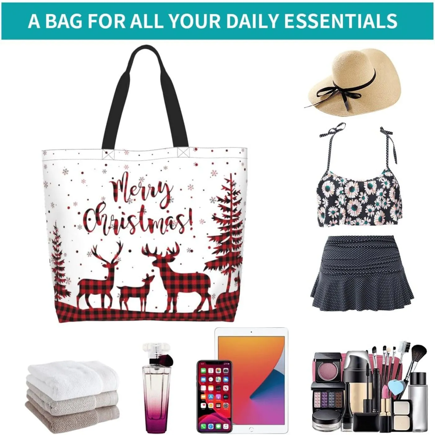 Merry Christmas Tote Bag for Women Mother,Christmas Snowman Snowflake Shopping Grocery Bag Shoulder Bags
