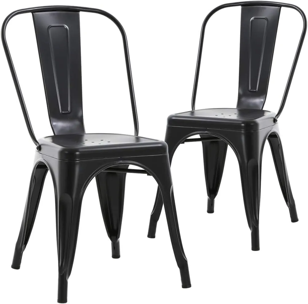 Metal Chairs Outdoor Indoor Dining Chairs Side Stackable Chic Restaurant Bistro Cafe Tolix Chairs with Back, Set of 2, Kitchen Farmhouse Pub Trattoria Industrial Metal Bar Chairs Hold Up to 330Lbs