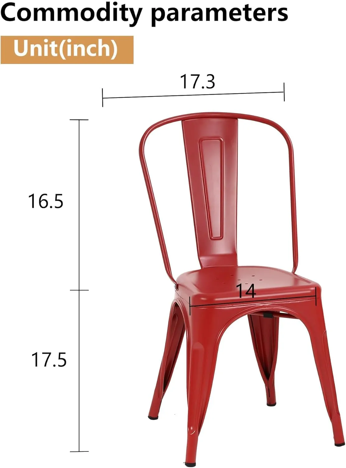 Metal Chairs Set of 4, Stackable Metal Patio Chairs 18 Inch Seat Height, Indoor/Outdoor Tolix Side Chair with Back, 330LBS Weight Capacity, Chic Kitchen Dining Chairs, Red