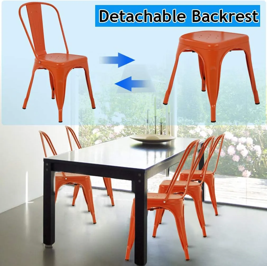 Metal Dining Chairs Indoor-Outdoor Stackable Chic Restaurant Bistro Chair Set of 4 330LBS Weight Capacity Sturdy Cafe Tolix Kitchen Farmhouse Pub Trattoria Industrial Side Bar Chairs - Orange
