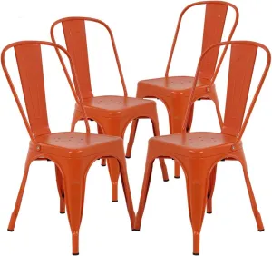 Metal Dining Chairs Indoor-Outdoor Stackable Chic Restaurant Bistro Chair Set of 4 330LBS Weight Capacity Sturdy Cafe Tolix Kitchen Farmhouse Pub Trattoria Industrial Side Bar Chairs - Orange
