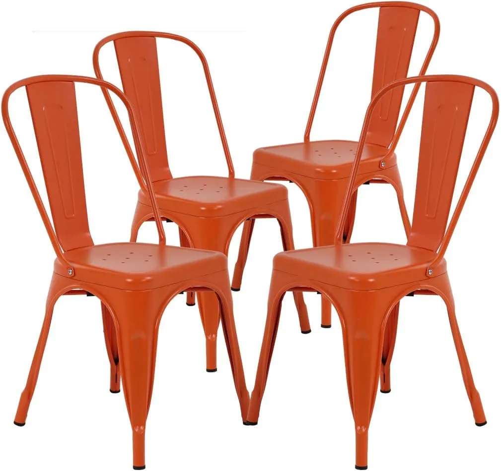 Metal Dining Chairs Indoor-Outdoor Stackable Chic Restaurant Bistro Chair Set of 4 330LBS Weight Capacity Sturdy Cafe Tolix Kitchen Farmhouse Pub Trattoria Industrial Side Bar Chairs - Orange