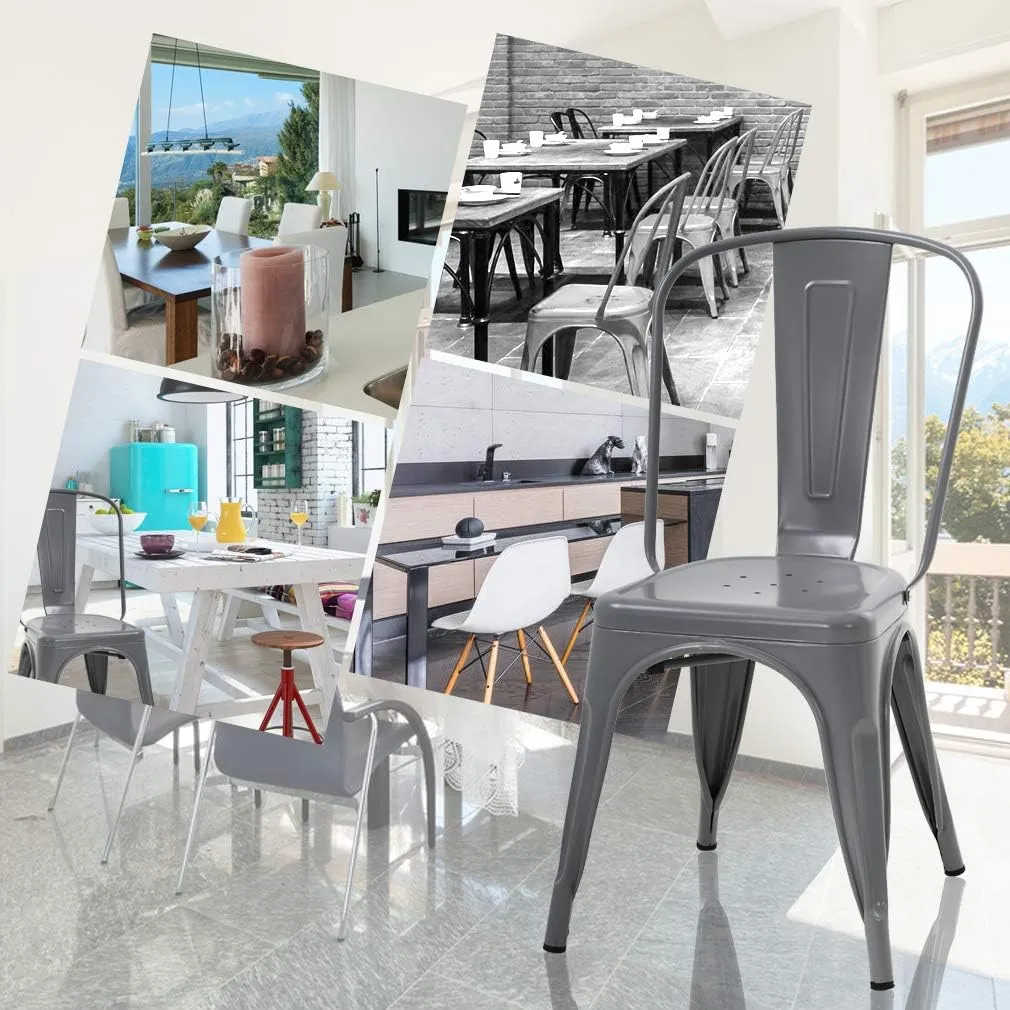 Metal Dining Chairs Indoor-Outdoor Stackable Chic Restaurant Side Bistro Chair Set of 4, 18 Inch Seat Height, 330LBS Weight Capacity, Cafe Tolix Kitchen Farmhouse Pub Trattoria Industrial Bar Chairs