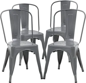 Metal Dining Chairs Indoor-Outdoor Stackable Chic Restaurant Side Bistro Chair Set of 4, 18 Inch Seat Height, 330LBS Weight Capacity, Cafe Tolix Kitchen Farmhouse Pub Trattoria Industrial Bar Chairs