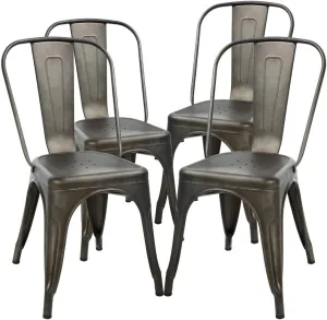Metal Dining Chairs Indoor-Outdoor Stackable Chic Restaurant Side Bistro Chair Set of 4, 18 Inch Seat Height, 330LBS Weight Capacity Cafe Tolix Kitchen Farmhouse Pub Trattoria Industrial Bar Chairs