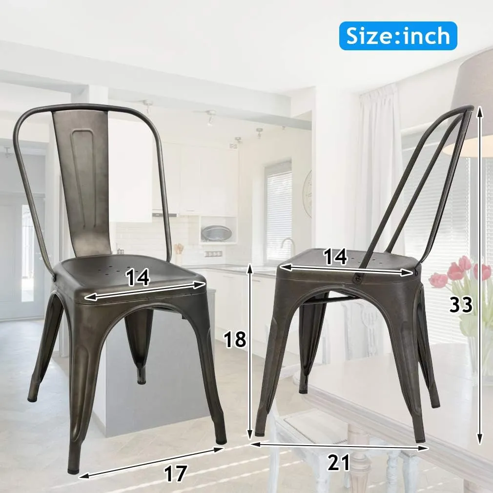 Metal Dining Chairs Indoor-Outdoor Stackable Chic Restaurant Side Bistro Chair Set of 4, 18 Inch Seat Height, 330LBS Weight Capacity Cafe Tolix Kitchen Farmhouse Pub Trattoria Industrial Bar Chairs