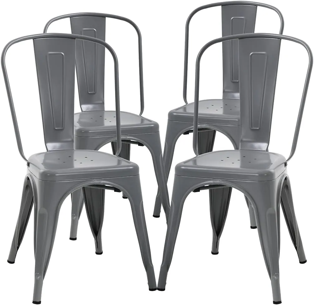 Metal Dining Chairs Indoor-Outdoor Stackable Chic Restaurant Side Bistro Chair Set of 4, 18 Inch Seat Height, 330LBS Weight Capacity, Cafe Tolix Kitchen Farmhouse Pub Trattoria Industrial Bar Chairs