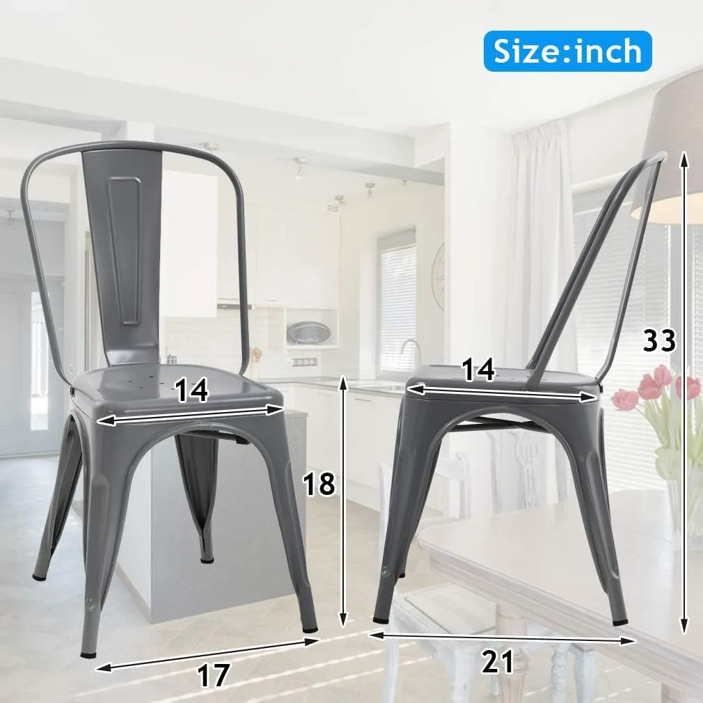 Metal Dining Chairs Indoor-Outdoor Stackable Chic Restaurant Side Bistro Chair Set of 4, 18 Inch Seat Height, 330LBS Weight Capacity, Cafe Tolix Kitchen Farmhouse Pub Trattoria Industrial Bar Chairs