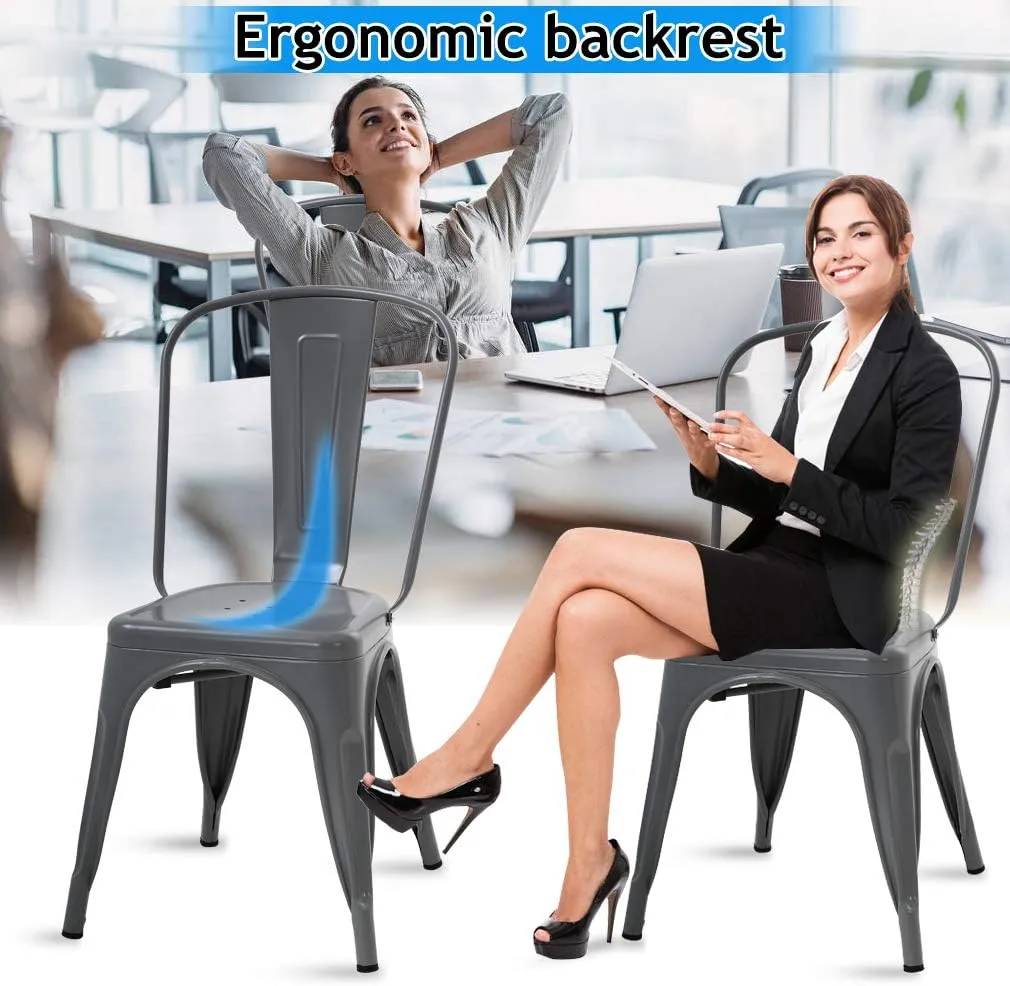 Metal Dining Chairs Indoor-Outdoor Stackable Chic Restaurant Side Bistro Chair Set of 4, 18 Inch Seat Height, 330LBS Weight Capacity, Cafe Tolix Kitchen Farmhouse Pub Trattoria Industrial Bar Chairs