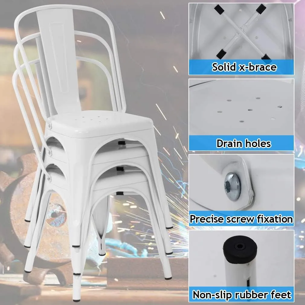 Metal Dining Chairs Set of 4 Outdoor Indoor Restaurant Cafe Tolix Bistro Kitchen Farmhouse Chairs with Back, Stackable Industrial Metal Chairs Hold Up to 330lbs, Cream