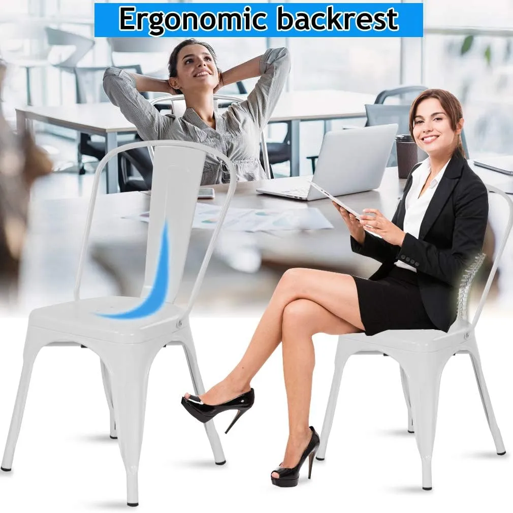 Metal Dining Chairs Set of 4 Outdoor Indoor Restaurant Cafe Tolix Bistro Kitchen Farmhouse Chairs with Back, Stackable Industrial Metal Chairs Hold Up to 330lbs, Cream
