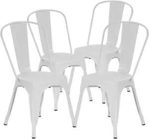 Metal Dining Chairs Set of 4 Outdoor Indoor Restaurant Cafe Tolix Bistro Kitchen Farmhouse Chairs with Back, Stackable Industrial Metal Chairs Hold Up to 330lbs, Cream
