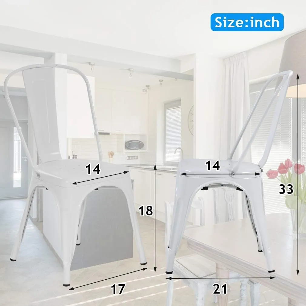 Metal Dining Chairs Set of 4 Outdoor Indoor Restaurant Cafe Tolix Bistro Kitchen Farmhouse Chairs with Back, Stackable Industrial Metal Chairs Hold Up to 330lbs, Cream