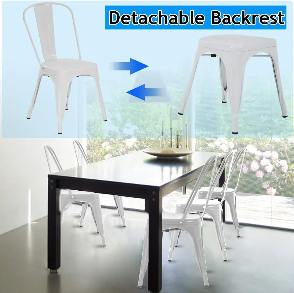 Metal Dining Chairs Set of 4 Outdoor Indoor Restaurant Cafe Tolix Bistro Kitchen Farmhouse Chairs with Back, Stackable Industrial Metal Chairs Hold Up to 330lbs, Cream