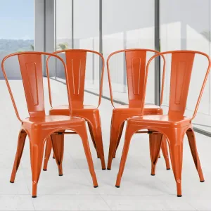 Metal Dining Chairs Set of 4 Patio Restaurant Chairs 18 Inch Seat Height Indoor Outdoor Stackable 330LBS Weight Capacity, Tolix Style, Orange