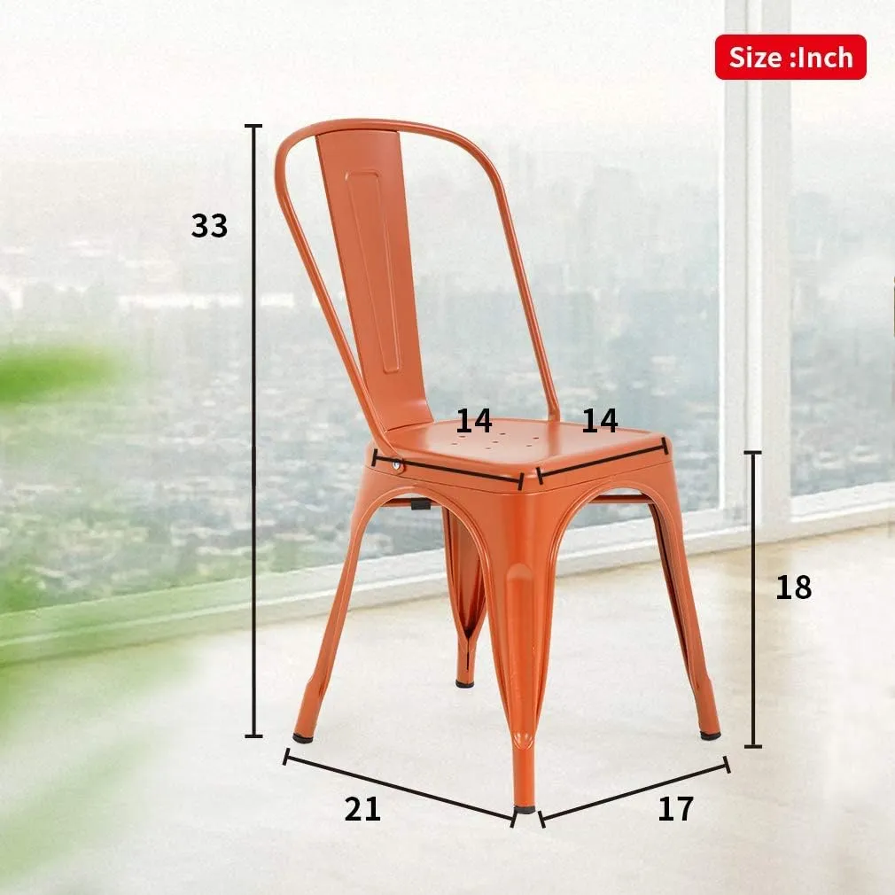 Metal Dining Chairs Set of 4 Patio Restaurant Chairs 18 Inch Seat Height Indoor Outdoor Stackable 330LBS Weight Capacity, Tolix Style, Orange