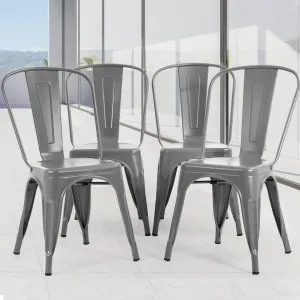 Metal Dining Chairs Set of 4 - Patio, Restaurant, Indoor Outdoor Tolix Style Bar Chairs - 18 Inch Seat Height, Stackable, 330LBS Weight Capacity, Gray