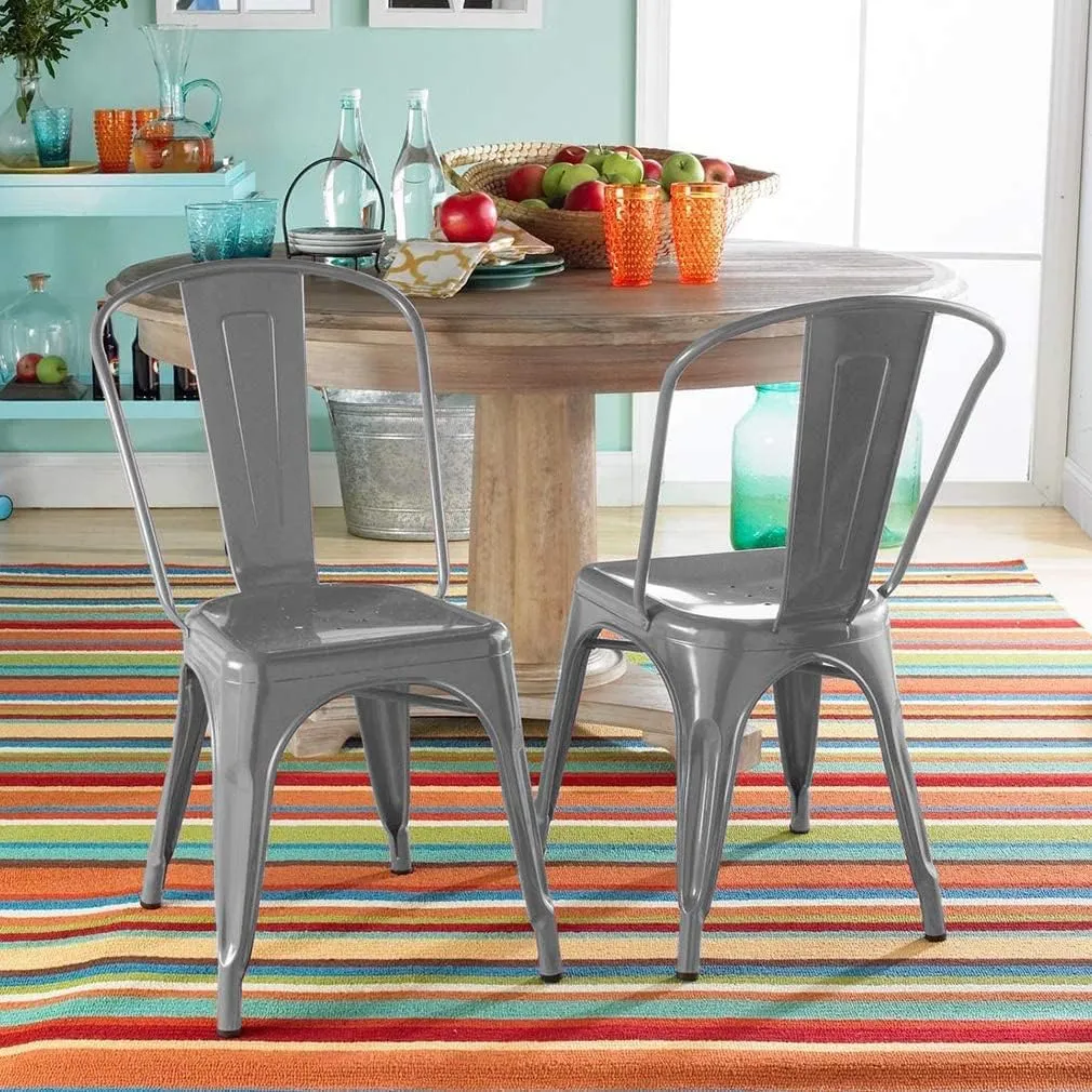 Metal Dining Chairs Set of 4 - Patio, Restaurant, Indoor Outdoor Tolix Style Bar Chairs - 18 Inch Seat Height, Stackable, 330LBS Weight Capacity, Gray